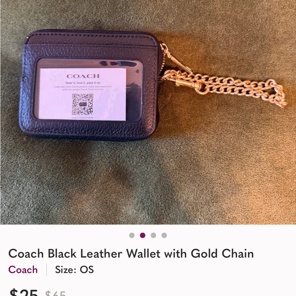 Coach Black Leather Card Holder with Gold Chain - Picture 2 of 4